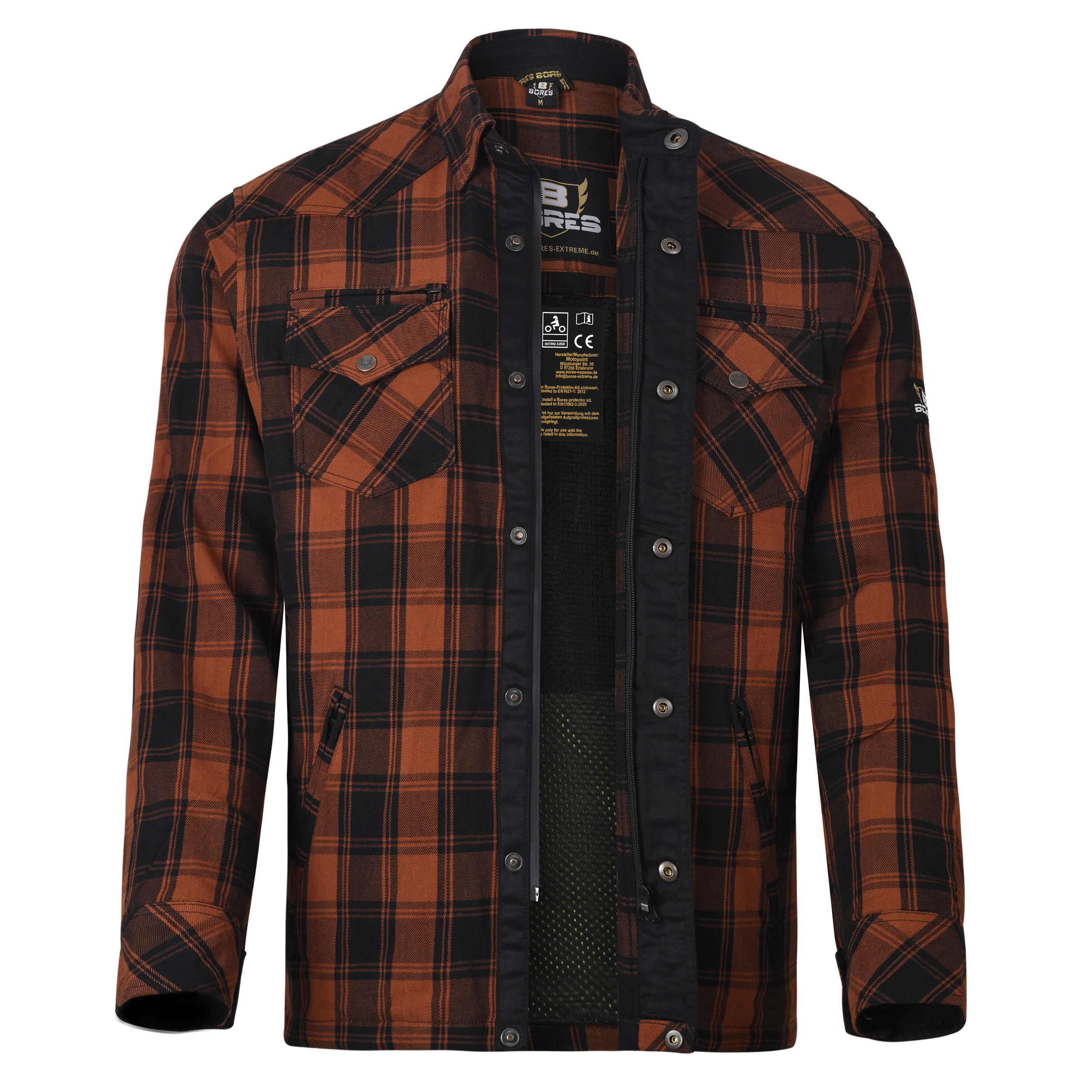 Wasserdichte Motorradkleidung Bores Lumberjack Motorrad Hemdjacke - Reißfest Mit Kevlar®, Wasserabweisend, Grau-schwarz Kariert Reißfestes Hemd Kevlar